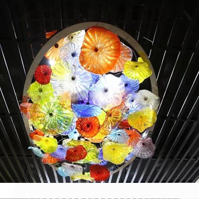 Colored Glass Ceiling Lighting Blown Glass Plates Art Light Contemporary Murano Glass Flower Chandelier for Home Decor