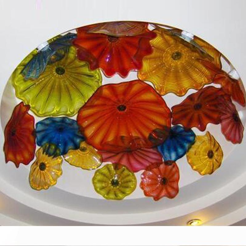 Decorative Crystal Flower Ceiling Lights Multicolor Italian Blown Glass Plates Chandelier Lighting Murano Glass Flush Mounted Ceiling Light