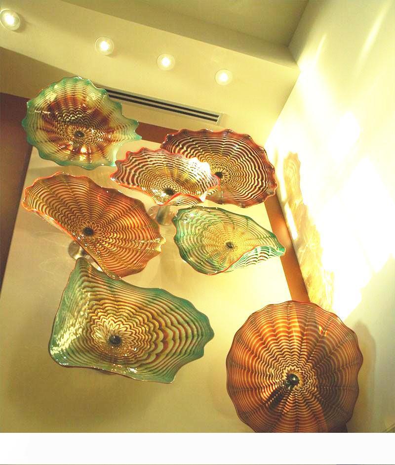 Amber Murano Glass Art 100% Hand Blown Wall Decor Flower Glass Plates House Wall Decorations Blow Art Plate