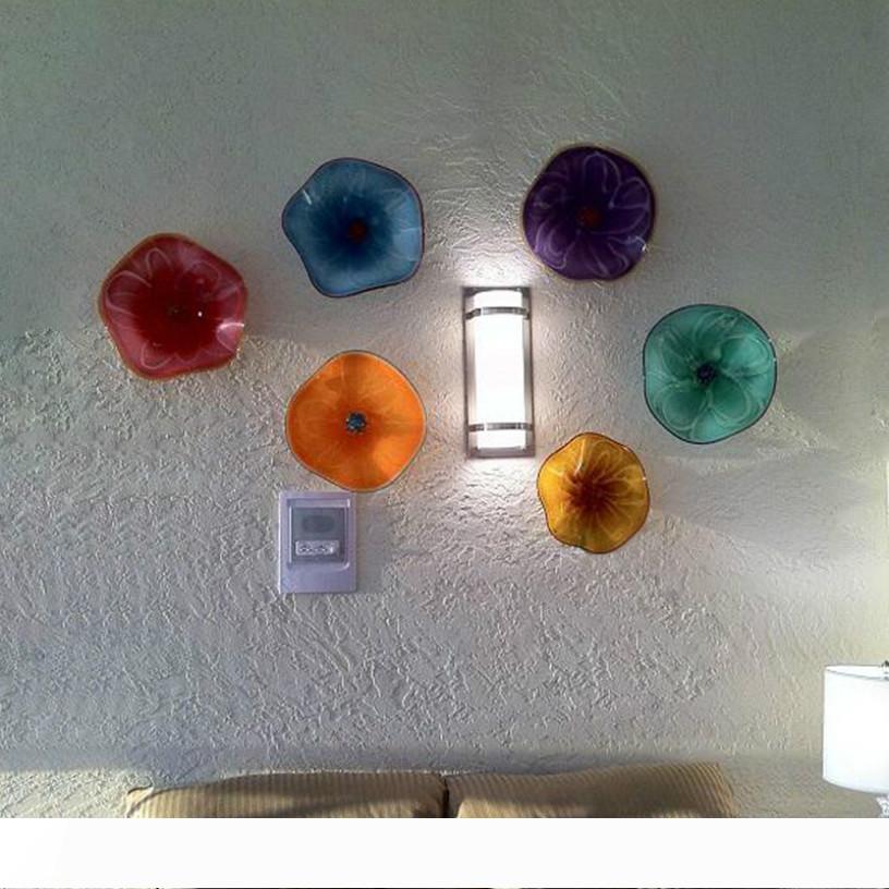 Cheap Abstract Glass Plates Wall Arts for Saloon Italian Murano Glass Flower Wall Light for Home Decor Colored Hanging Plates Wall Art