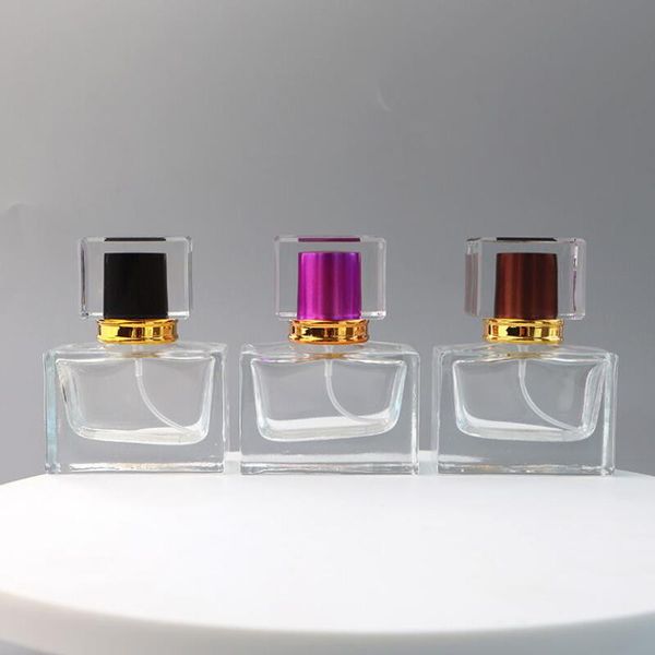 5 Colors 30ml Rectangular Perfume Spray Pump Glass Bottle Empty Refillable Perfume Bottles With Atomizer LX2508