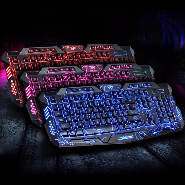 M200 Purple-Blue-Red LED Breathing Backlight Pro Gaming Keyboard Mouse Combos USB Wired Full Key Professional Mouse Keyboard