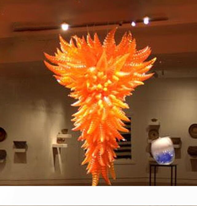 Nordic Orange Hand Blown Glass Spiral Chandelier Large Size Hotel Ballroom Stair Large Chandelier Lighting with LED Bulbs