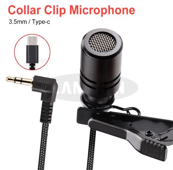 Mini Microphone 3.5mm Type C Condenser Audio Recording Tie Clip Mic for PC Laptop Portable Microphone