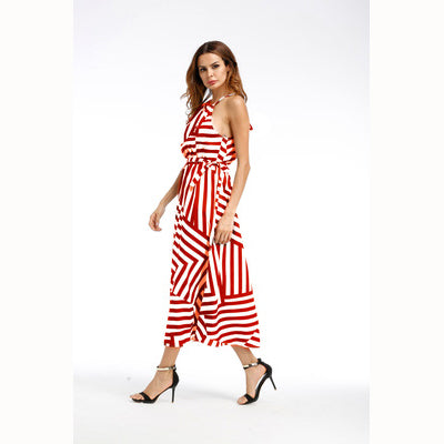 Womens Dress Womens New Long Swing Skirts Fashion Geometric Print Loose Dress Summer Women Clothing Suspender Dress