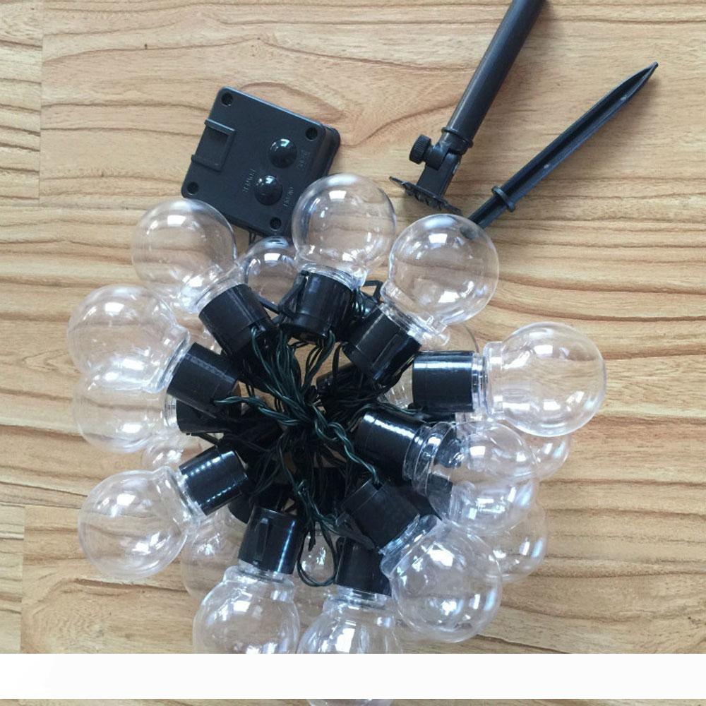 outdoor light string with 20 transparent LED bulbs for backyard deck bistro party decoration warm white, battery box solar energy 10151
