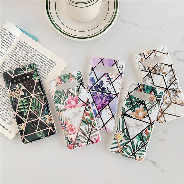 Electroplated marble phone case simple flowers plants for Samsung S10 S10 plus S10e