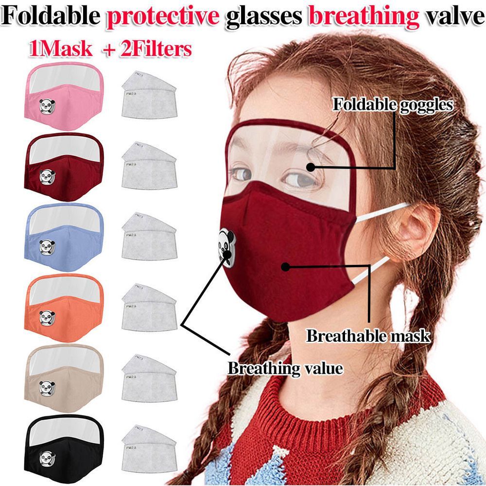 Child Dustproof Outdoor Face Protective Face Mask with Eyes Shield + 2 Filters