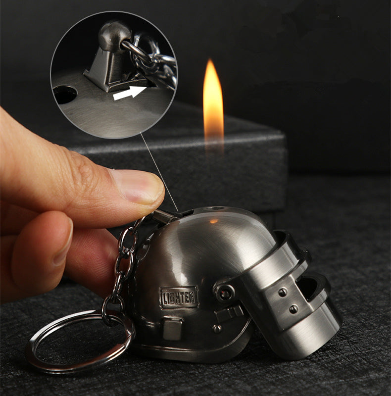 Creative New PUBG Gas Jet Lighter Three level Helmet Lighter Keychain Free Fire Refillable Cigarette Metal Gadgets for Men Battlegrounds