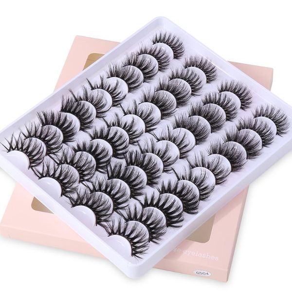 20Pairs-Set 3D Mixed Style Faux Mink Lashes Handmade Cruelty-free Long Wispy Cross-cross Fluffy False Eyelashes Eye Makeup Tool