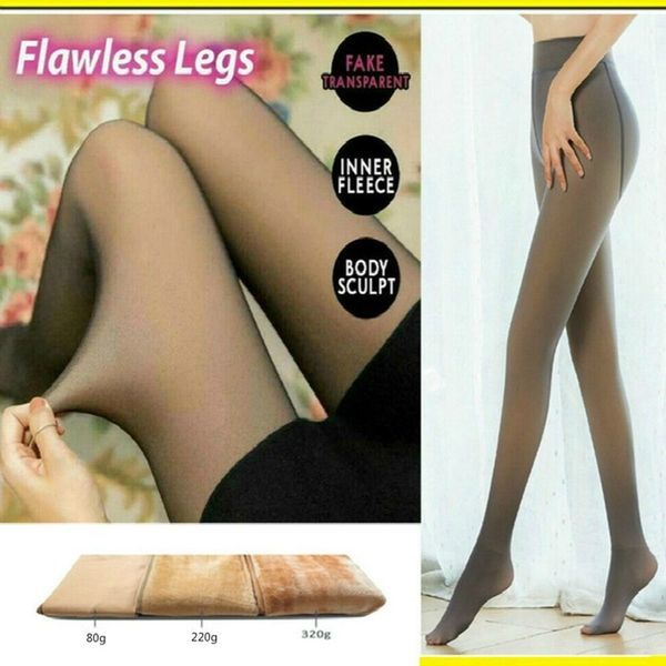 Flawless Legs Fake Translucent Warm Fleece Pantyhose -Black-Gray-Coffee Original