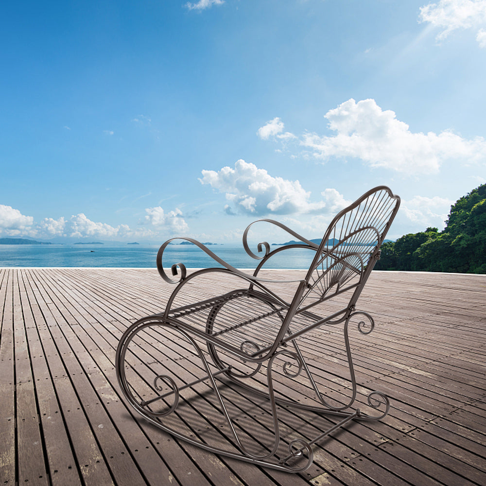 Indoor Chair Fashion Leisure Home Bench Black Paint Sun Shape Outdoor Garden Single Iron Art Rocking Chairs