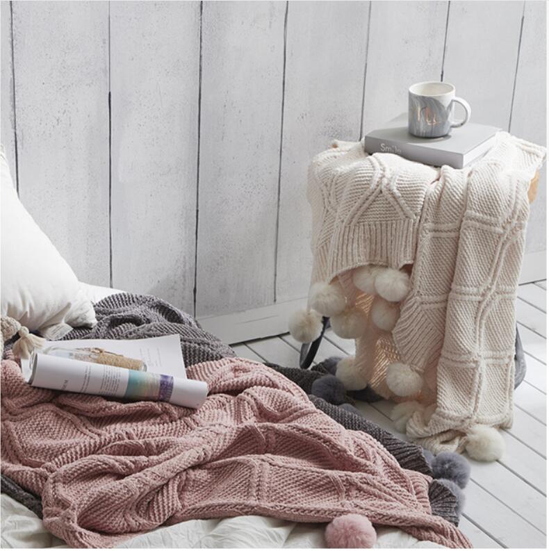 Wool ball thin blankets Knitted air conditioning Gift cover Household sofa blanket