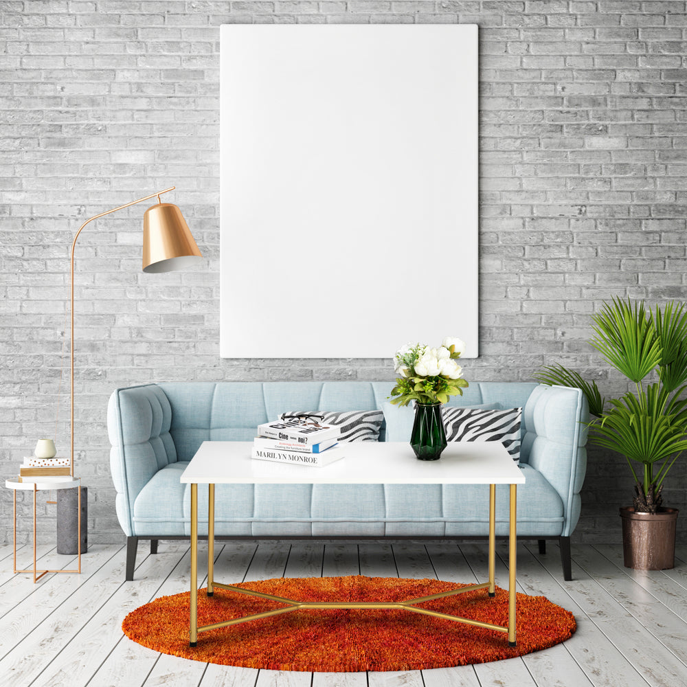 Dining Room Furniture Single Layer Thick MDF Shlef Modern Living White waterproof Square Tabletop Golden Tables Legs Iron Coffee Table