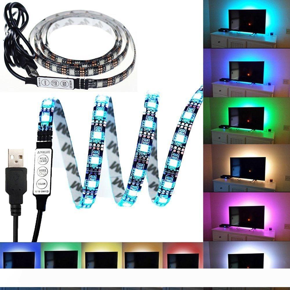 1M 3.28Ft Multi-colour Flexible 5V USB LED Strip 30leds 5050 RGB LED Strip Light with Mini Controller For TV PC Laptop Background Lighting