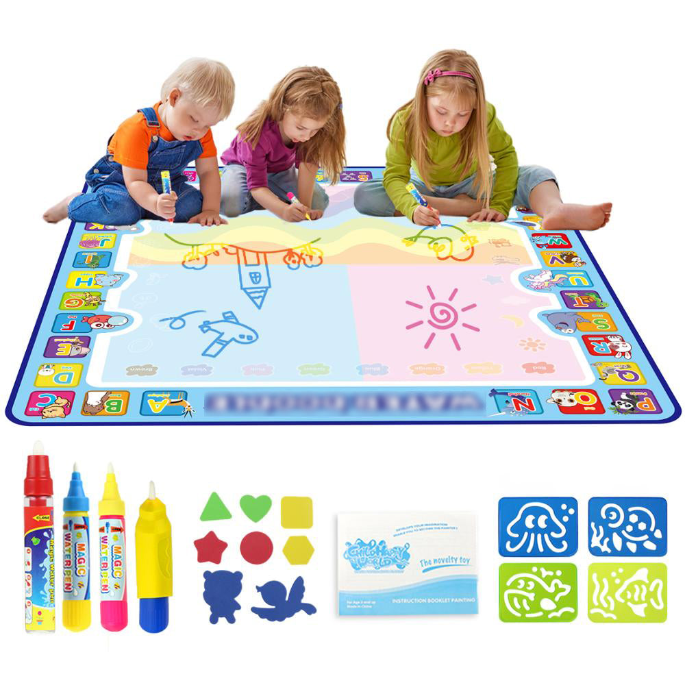 100x100cm Magic Water Drawing Mat Doodle 4 Pens 1 Stamps Set Painting Board Educational Toys For Kids