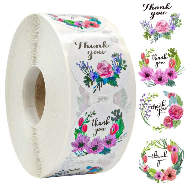 500pcs-roll Floral Thank You Stickers 1inch Round Flower Seal Label Handmade Scrapbooking Envelope Seal Stationery Sticker
