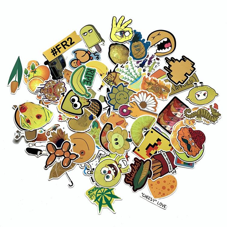 5 Sets = 350PCS Yellow New Cartoon Sticker Skateboard Electric Car Refrigerator Waterproof Sticker