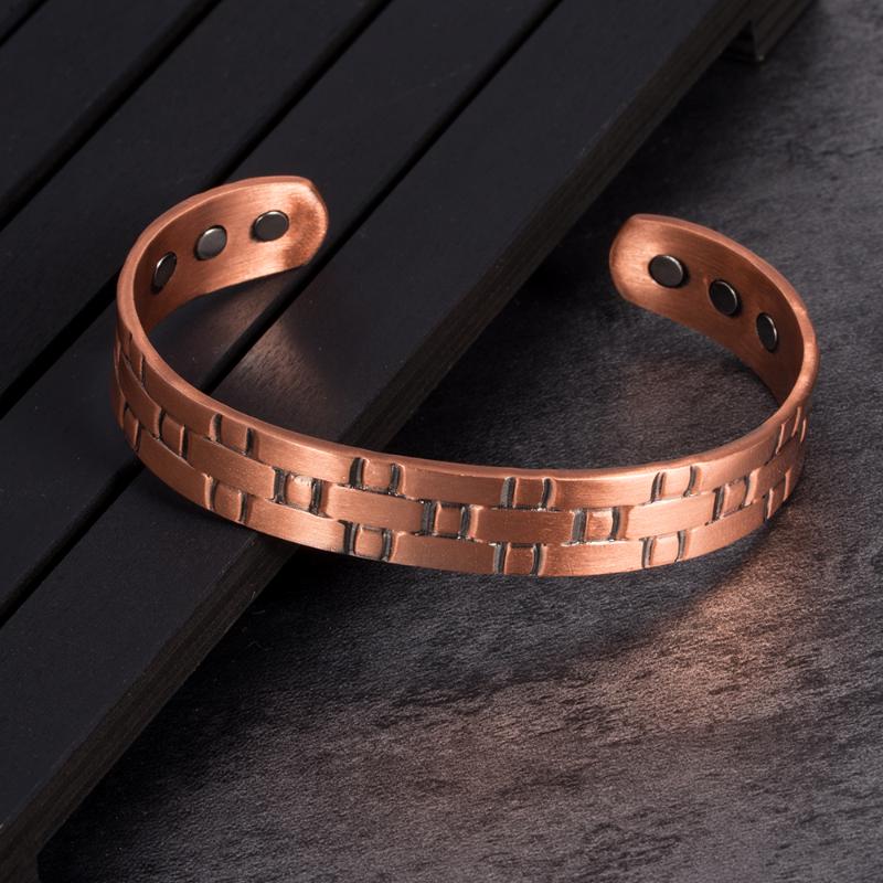 Vinterly Magnetic Copper Bracelet Men Health Wide Cross Adjustable Energy Pure Copper Bracelets & Bangles for Men