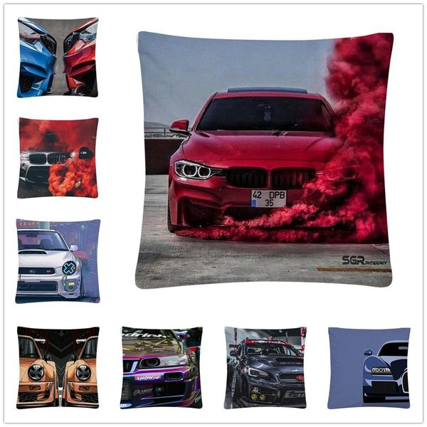 Sport Car Sideways Photo Pattern Soft Short Plush Cushion Cover Pillow Case for Home Sofa Car Decor Pillowcase 45X45cm