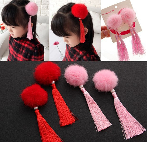 Chinese Elastic Tassel Clip Spring Festival Ponytail Holders Soft Hair Bands Ties for Kids Children 1 Pair 211099