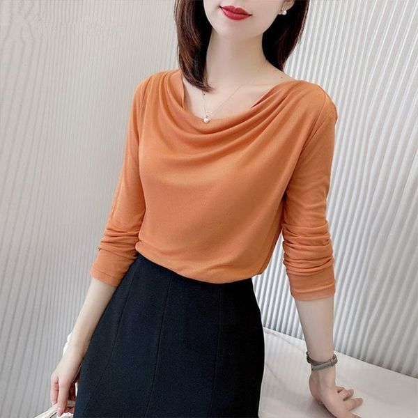 Women&#039;s Spring Autumn Style Blouses Shirt Women&#039;s Knitting Long Sleeve Solid Color O-Neck Korean Casual Tops DD9023 210317