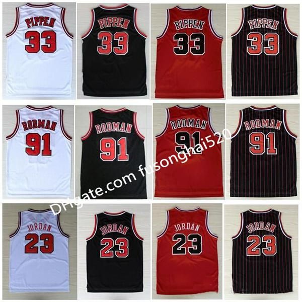 Best Quality Embroidery 33# Scottie Pippen Jersey Red White Black Stripe 91# Dennis Rodman Jersey 23 Michael J Shirts Jerseys Stitched S-XXL