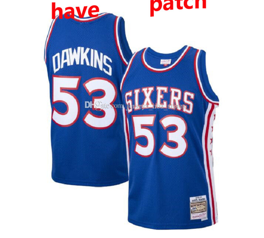 Darryl Dawkins 53 Philadelphia\r76ers\rVintage Mitchell & Ness 1976-77 Hardwoods Classics Swingman Player Jersey - Royal 01