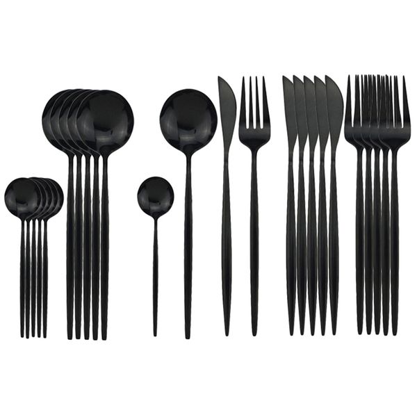 24Pcs Black Dinnerware Set Stainless Steel Tableware Cutlery Set Dishwasher Safe Fork Knife Spoon Flatware Set Gift Box 210318