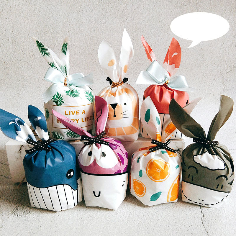 100pcs Rabbit Long Ear Cute Wedding Party Goodie Bags Packing Cake Bonbonniere Gift Bag Candy Present Cow For Sweets Packaging