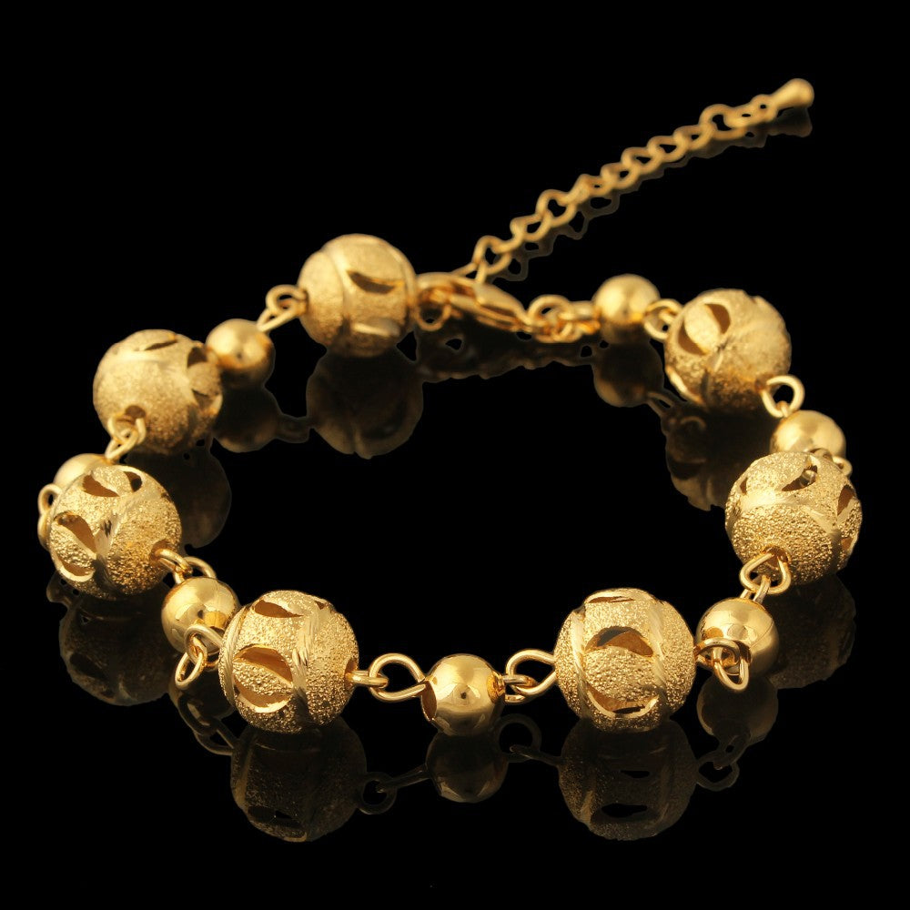 Women&#039;s Jewellery bracelet 9 k Yellow Solid Fine G-F gold ROUND Big Bead Beaded ADJUSTABLE Extension chain