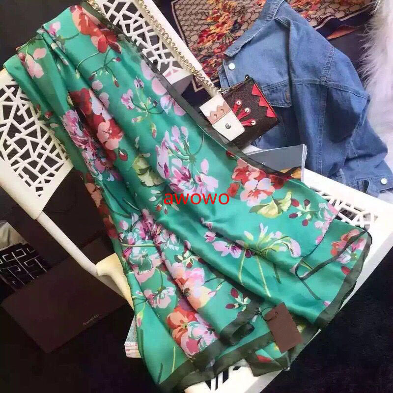 Green 100% silk scarf for women deisgner high quality shawl scarves classic fashion noble woman headbrand wrap