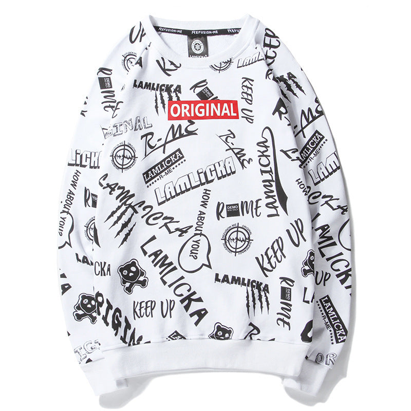 hoodie Arrival O-neck None Cotton Hoodie Wear Full of Letter Printing Neck Long Men Leisure Jacket Sweatshirt Hip Hop 93d8