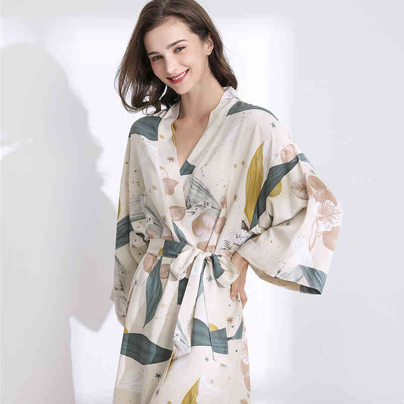 sleepwear Sleepwear Robe Spring Viscose Women Nightgown Flower Printed Long-sleeve Pajamas Bathrobe for Female Rjdf 16M9