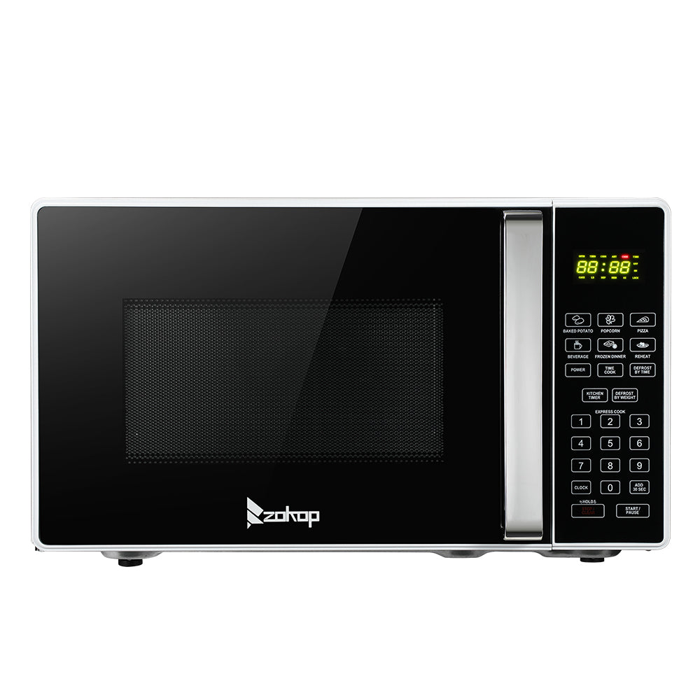Black White 23L - 0.9cuft Conventional Microwave Oven With Display - Silver Handle