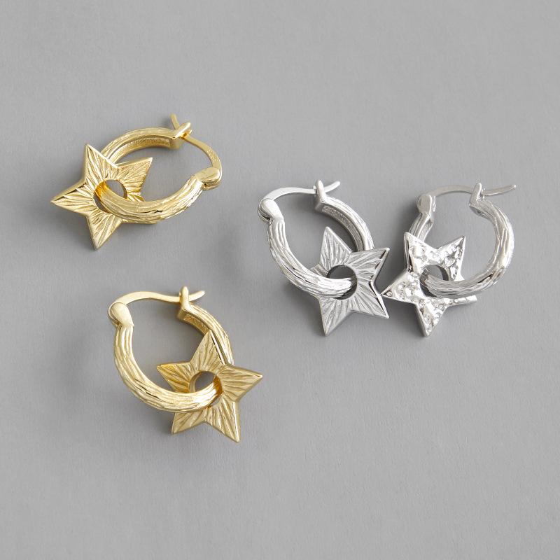 100% 925 Sterling Silver Hoop Earrings For Women Orecchini, Minimalist Star Hoops Gold Color Jewelry Brincos & Huggie