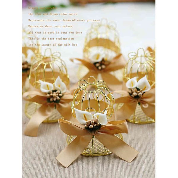 30pcs Wedding Candy Box Tinplate birdcage bell gift bags with handles chocolate favor boxes packaging gift box Party Supplies 210323