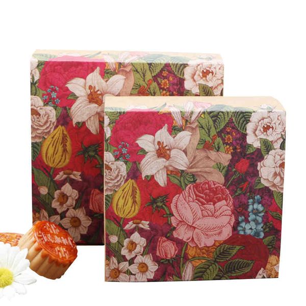10pcs-pack Retro oil painting Cookies boxes Portable Gift Box DIY Paper Boxes Cake Candy Party Mooncake gift boxes 210323