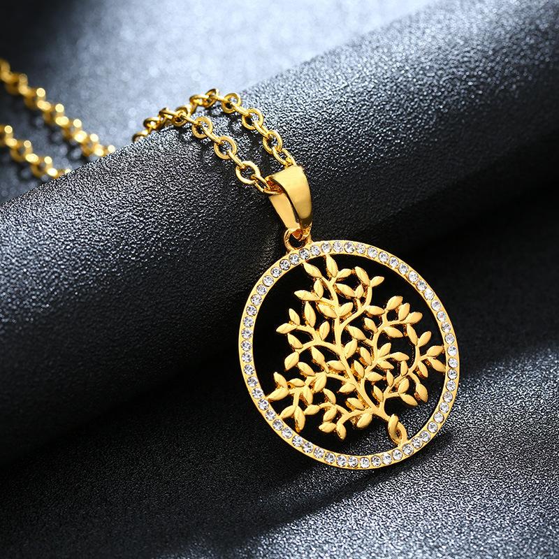 Vintage CZ Tree of Life Crystal Round Small Necklace Charm Chain Crystal Choker Statement Necklace Bijoux Dropshipping