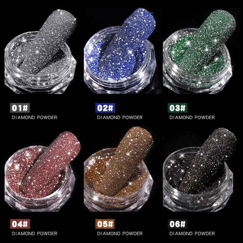 1Box Sparkling Diamond Nail Powder Laser Silver Reflective Nail Glitter Dust Fine Shiny Pigment Holographic Nails Art Decorations