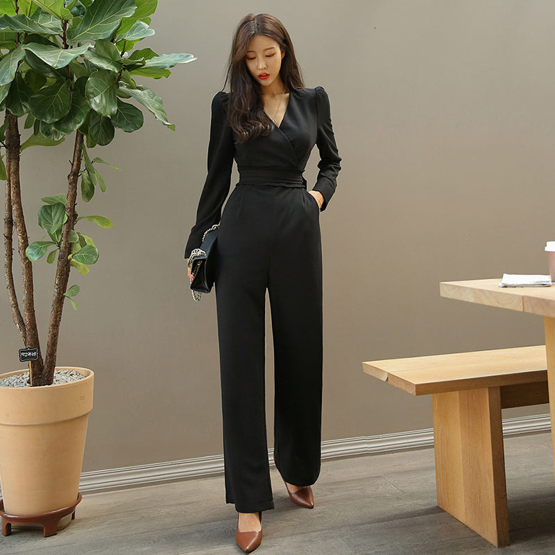 jumpsuits Fashion Spring Office Lady Elegant Jumpsuit High Waist Long Sleeve Autumn Casual Overalls for Women 9k4j XAQJ