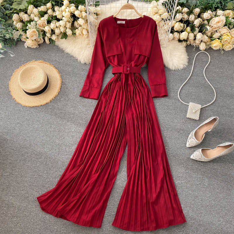 jumpsuits Office Lady Elegant Jumpsuits Women Autumn Solid Color Rompers Belted Waist Wear to Work Playsuits Long Pants Overalls Q8hw 95OO