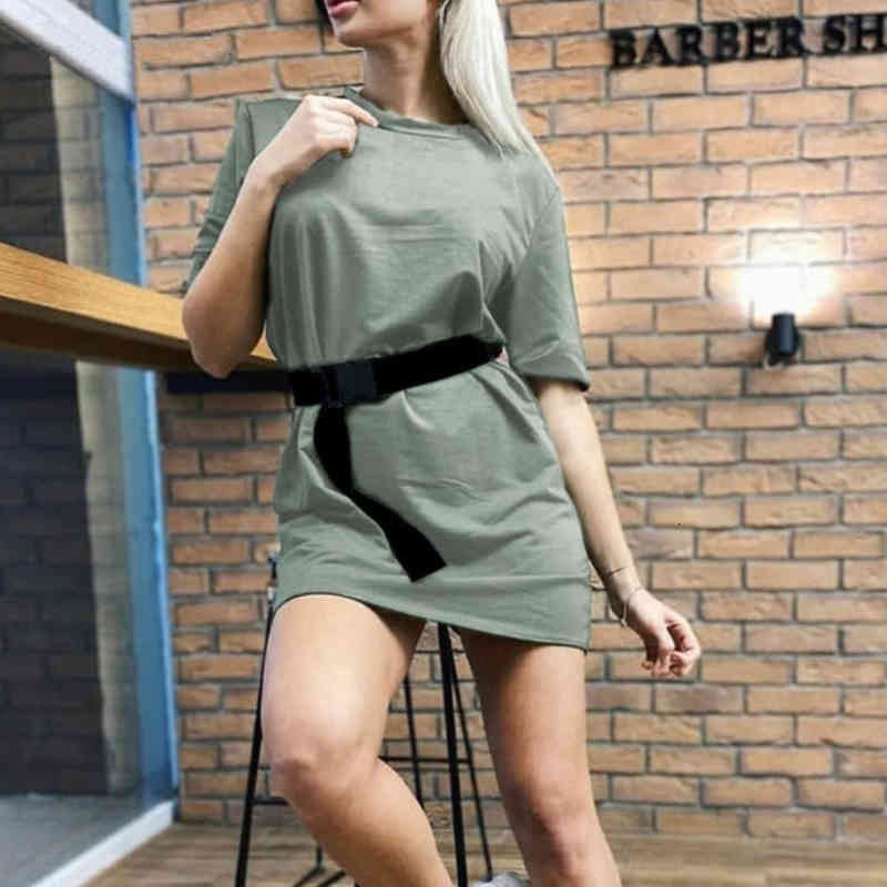 dresses Women Summer Solid Color O-neck Home Mini Slim with Casual Party Es Office Lady Fashion Belt Vestidos Osts YKB9