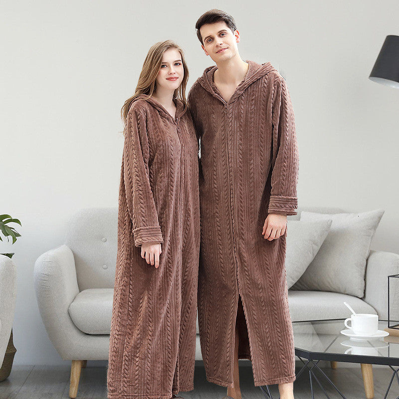 sleepwear Couple Flannel Warm Bathrobe Autumn Winter Thick Sleepwear Women Man Pajamas Robe with Hat Yr5m W69A