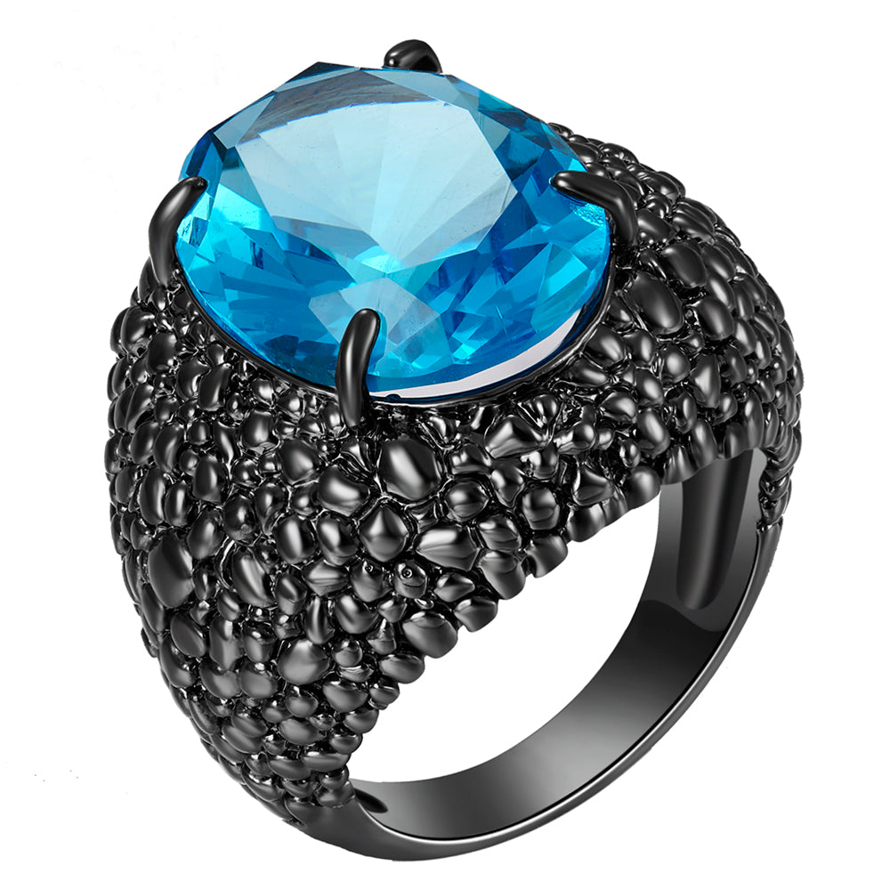 Large Oval cut Sea Blue Zirona Ring Black Fast delivery High quality Cool Women&#039;s Accessories Jewellery