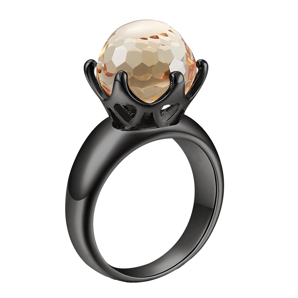 Shiny Black Plated Pave Big Brown Stone Rings Cool Jewelry Stock Jewellery