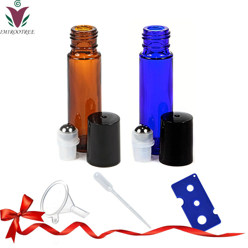 10ml Thick Amber-blue Glass Roll on Bottle Roller Bottles for Essential Oils Perfume Aromatherapy Steel Metal ball