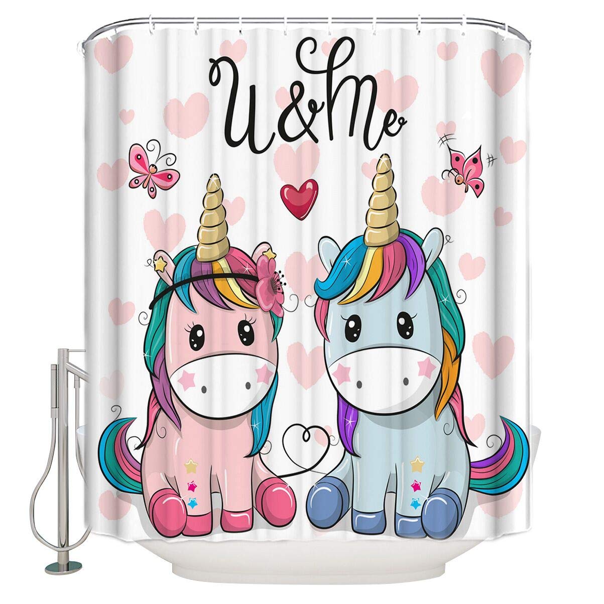 Waterproof Fabric Shower Curtain or Liner,Bathroom Shower Curtains,Fabric Shower Curtain for Bath Tub (Pink Unicorn)