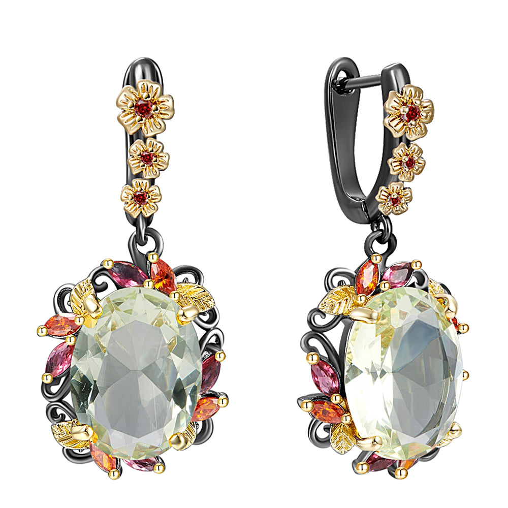 Bud green Color Big Oval Zircon Dangle Earrings Multi CZ Jewellery Pretty Flower Jewelry for party Drop earring