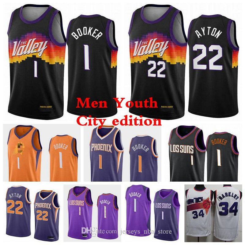 Men Kid Devin 1 Booker jersey 22 Ayton 3 Paul 13 Nash 34 Barkley Basketball Jerseys 2020-21 City New edition Jerseys Black White Youth S-3XL
